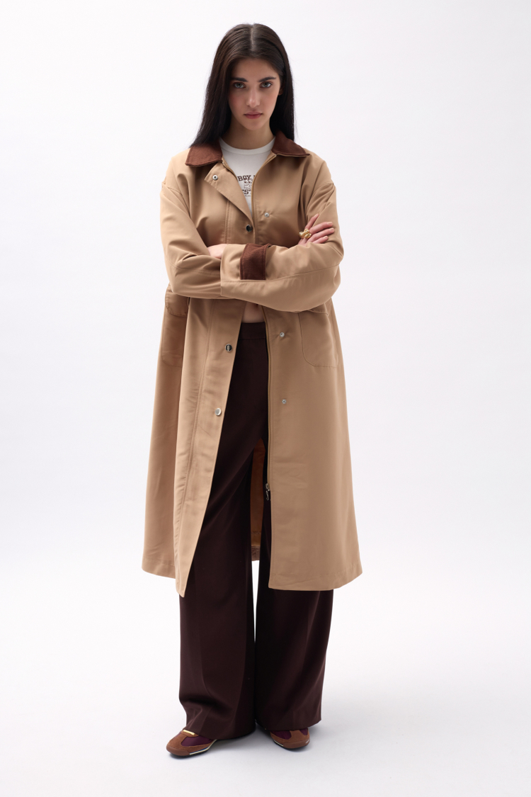 Collar Detailed Oversized Trench Coat