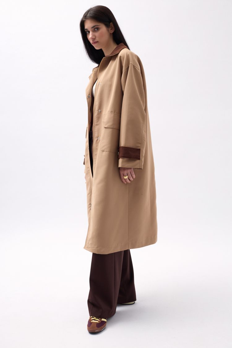 Collar Detailed Oversized Trench Coat