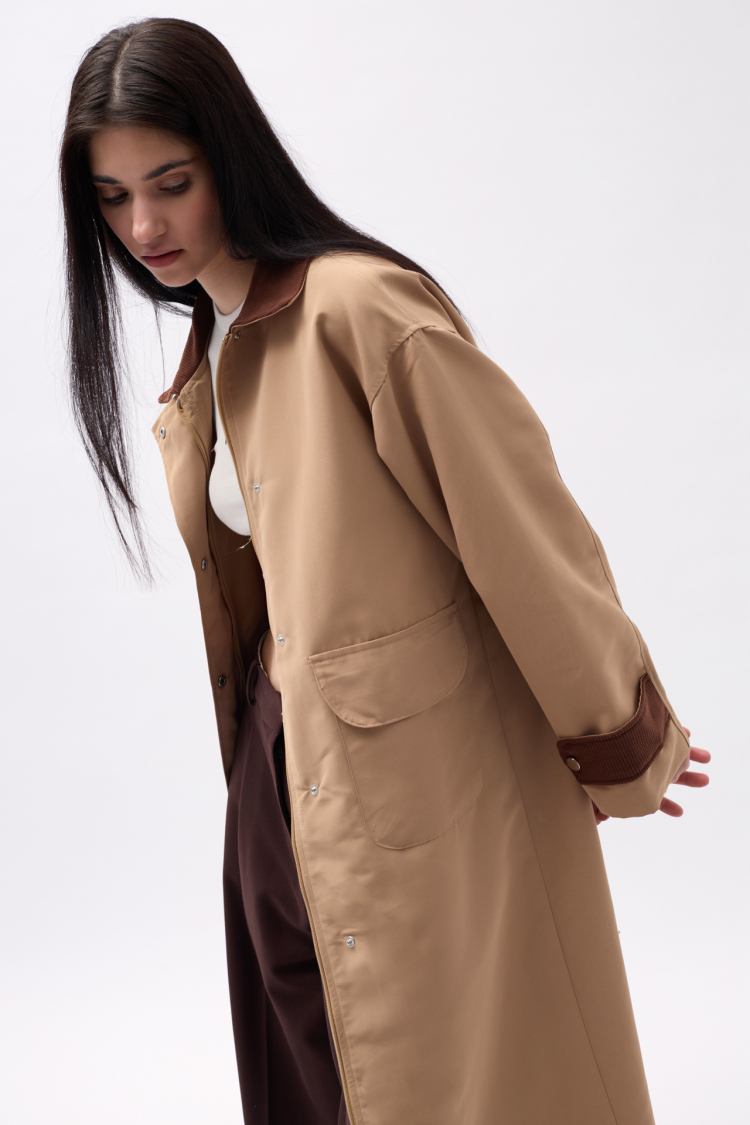 Collar Detailed Oversized Trench Coat
