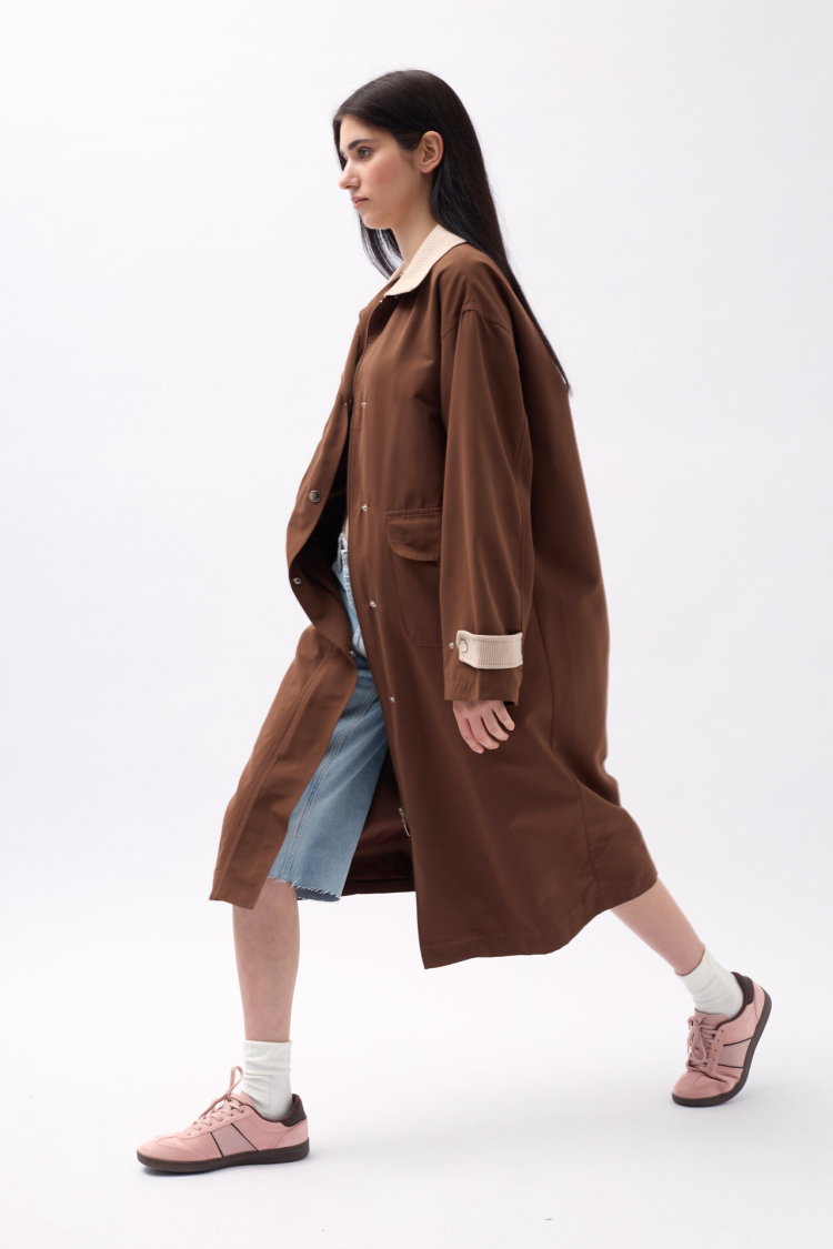 Collar Detailed Oversized Trench Coat - Dark