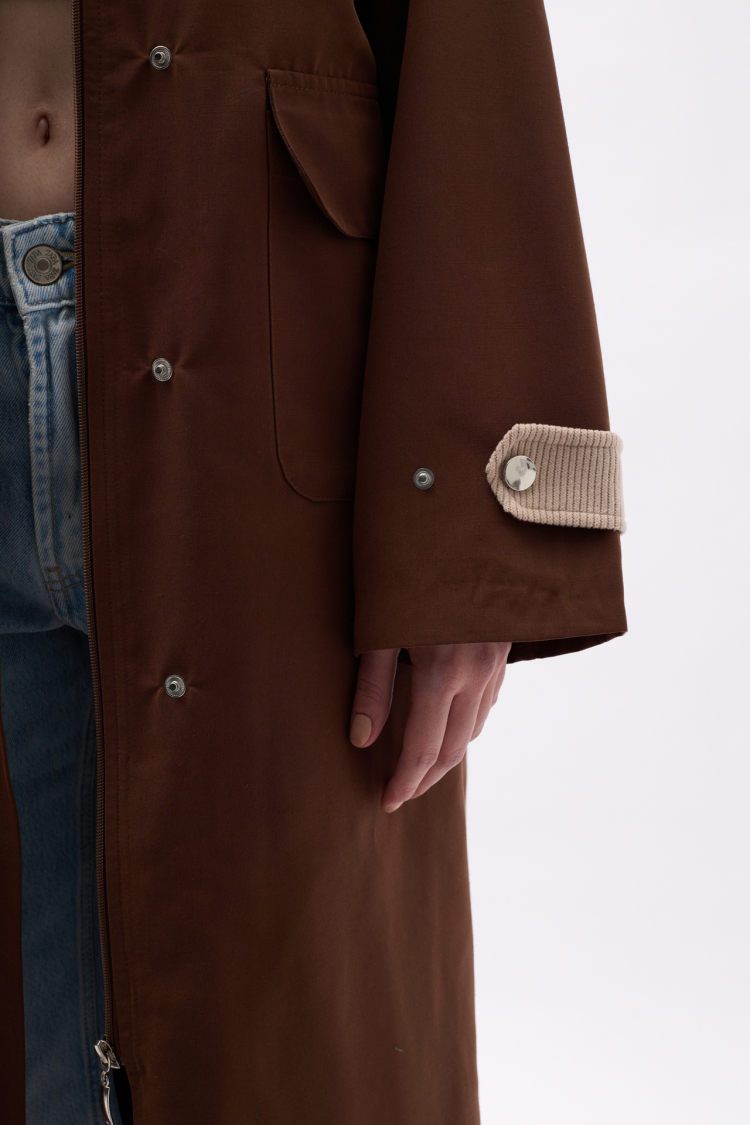 Collar Detailed Oversized Trench Coat - Dark