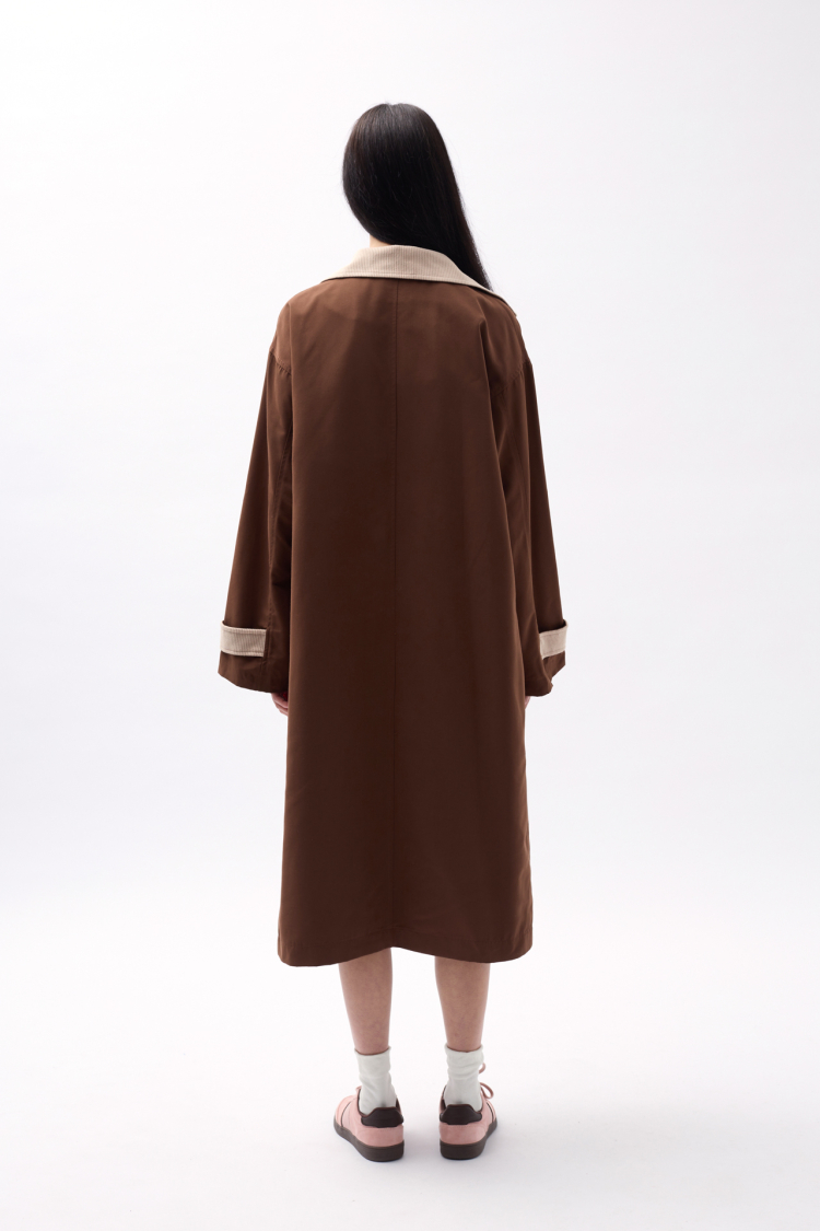 Collar Detailed Oversized Trench Coat - Dark