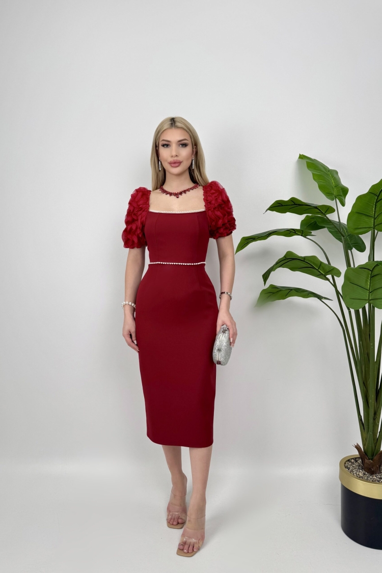 Sleeves Imported Fabric Pearl Deyat Dress - Miss Janell - Globality Store - Women Clothes Wholesale Turkey