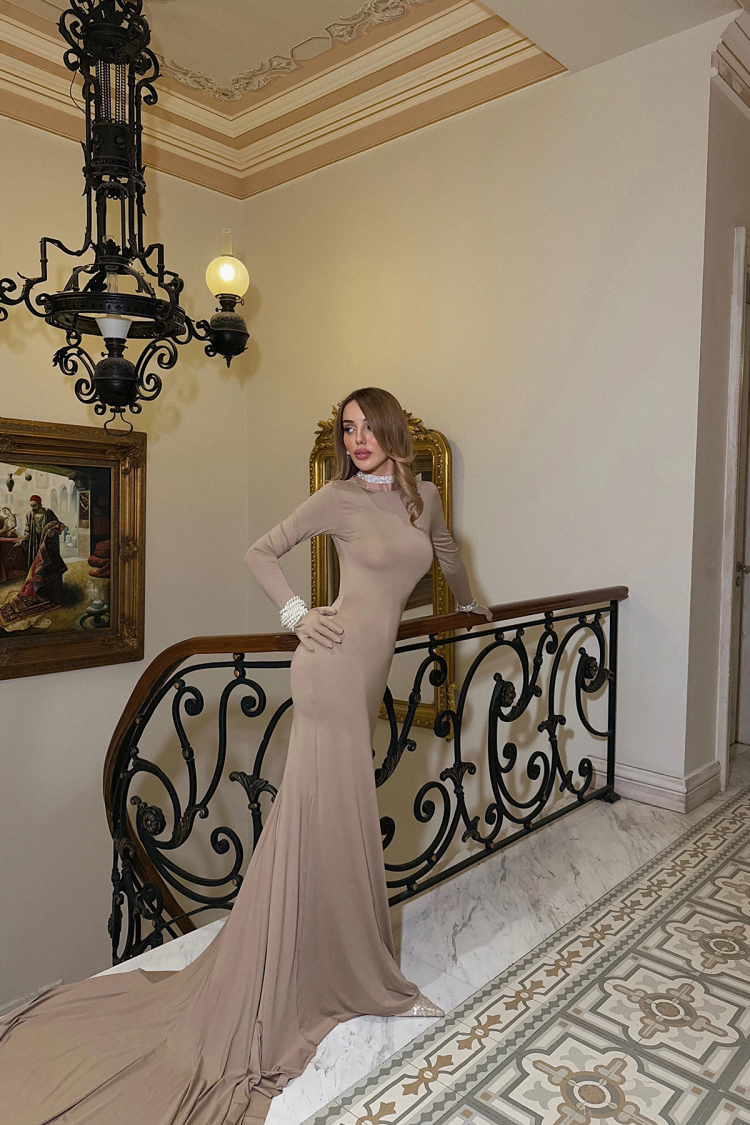 Gloves Detail Long Dress - EYYO ATELIER - Globality Store - Women Clothes Wholesale Turkey