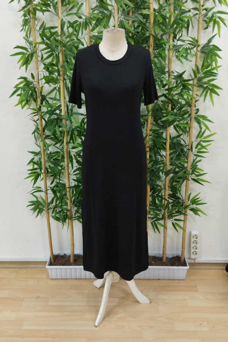 Women's Short Sleeve Crew Neck Side Slit Viscose Dress