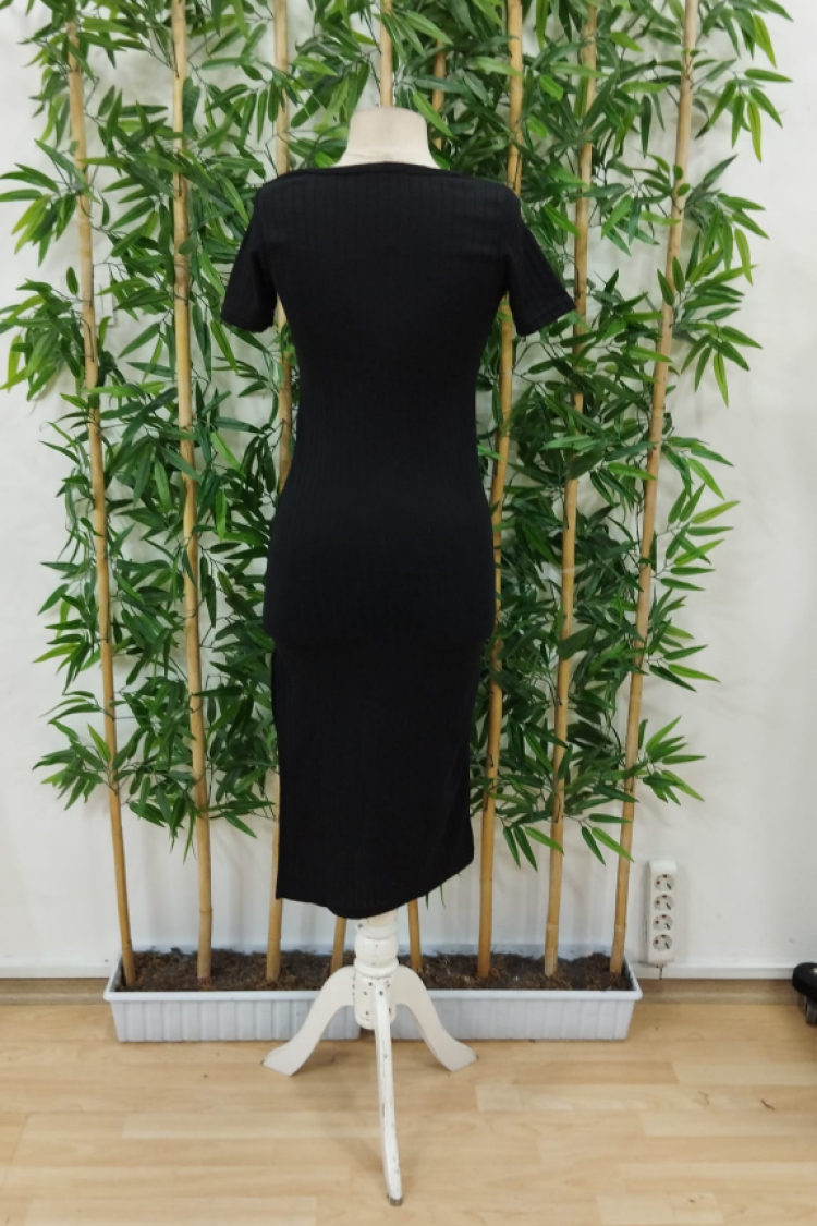 Women's Short Sleeve Square Neck Side Slit Ribbed Camisole Dress