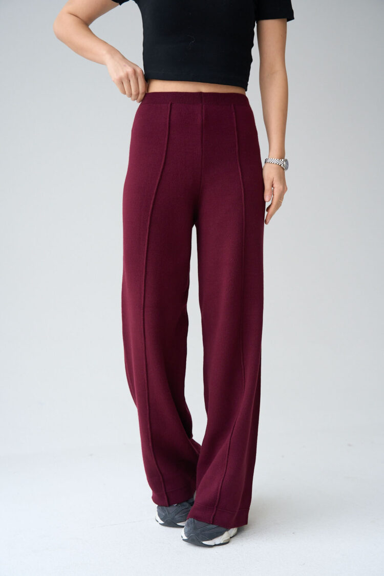 Front Stitched Trousers - Burgundy - Qustyle - Globality Store - Women Clothes Wholesale Turkey