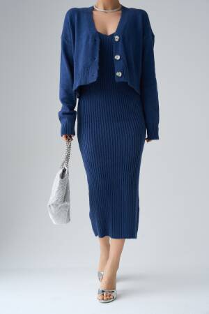Ribbed Dress Cardigan Suit - Qustyle - Globality Store - Women Clothes Wholesale Turkey