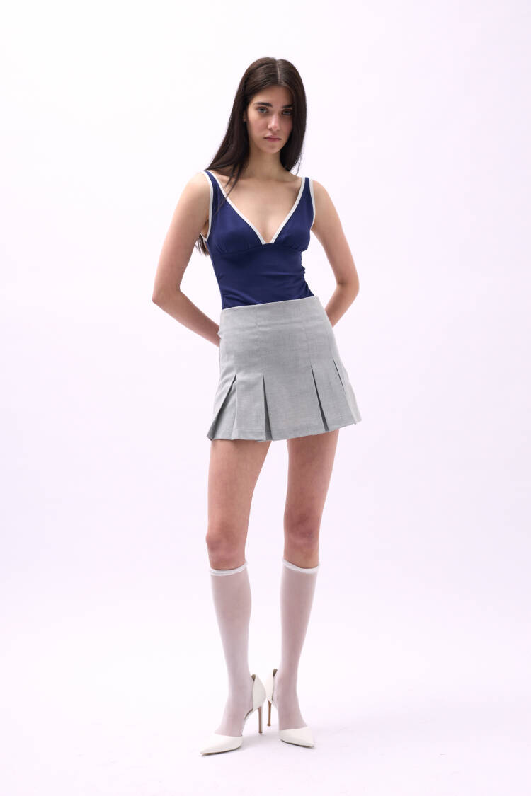 Pleated High Waist Mini Skirt