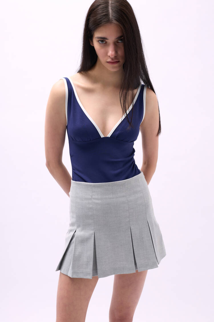 Pleated High Waist Mini Skirt