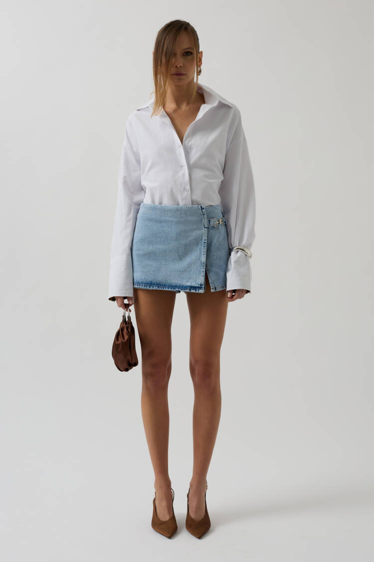 Belt Detail Denim Shorts Skirt