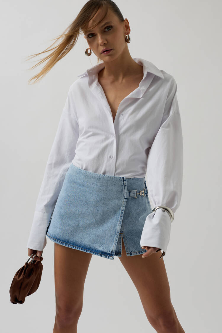 Belt Detail Denim Shorts Skirt - Brand: Black Fashion - Women's Clothing Wholesale - Globality Store