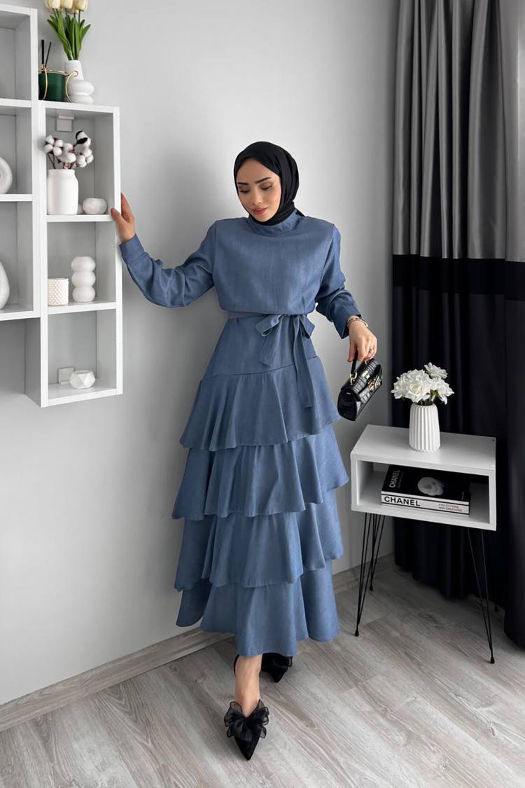Tensel Fabric Floor Knit Hijab Dress