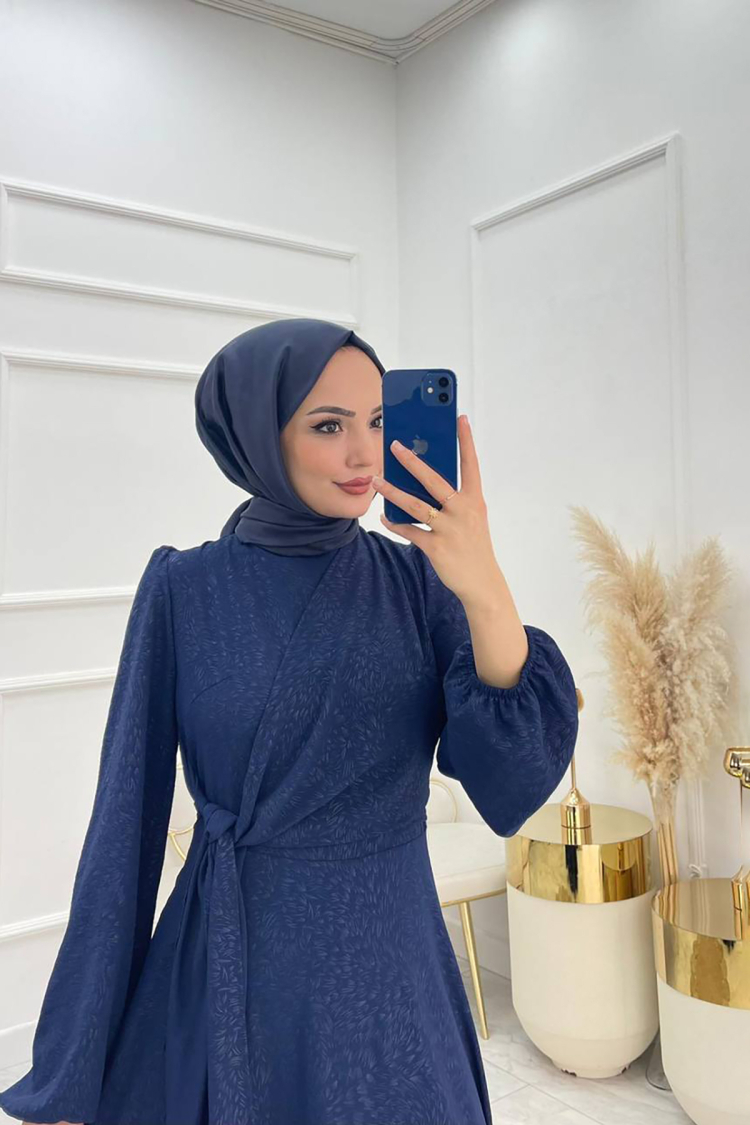 Tie Up Detailed Jacquard Burkini Dress - Saks - Mode Roy - Globality Store - Women Clothes Wholesale Turkey