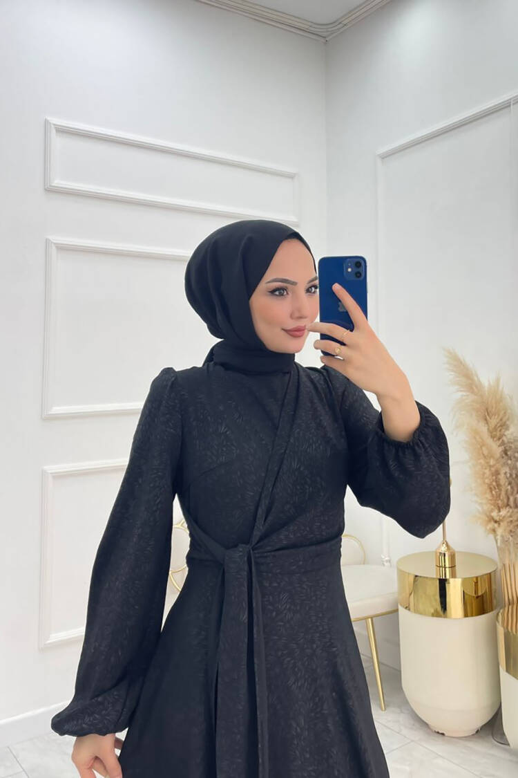 Tie Up Detailed Jacquard Burkini Dress