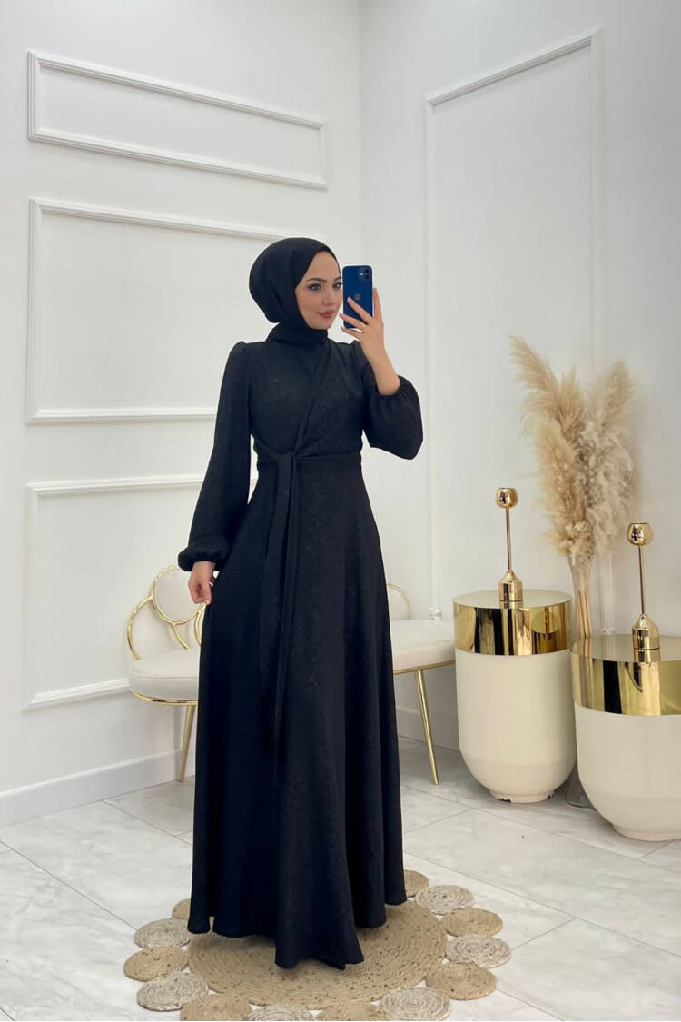 Tie Up Detailed Jacquard Burkini Dress
