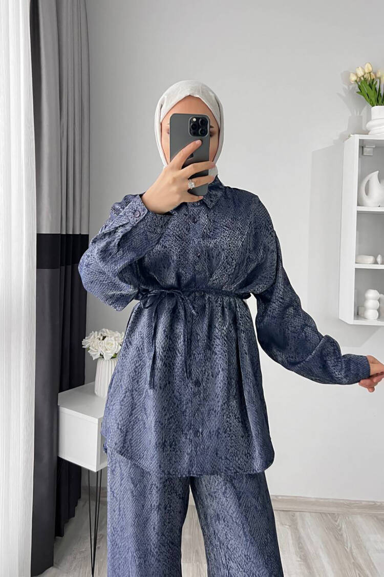 Jacquard Bottom Double Burkini Suit - Navy - Mode Roy - Globality Store - Women Clothes Wholesale Turkey