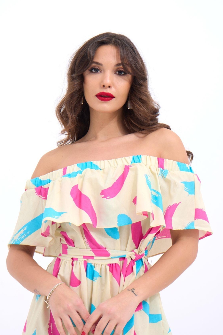 Patterned Dress - Cream &