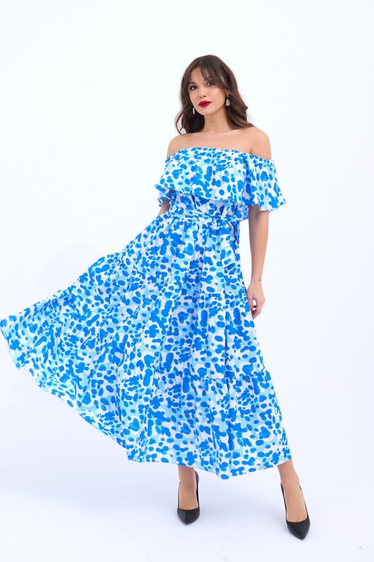 Patterned Dress -& White - Fame - Globality Store - Women Clothes Wholesale Turkey