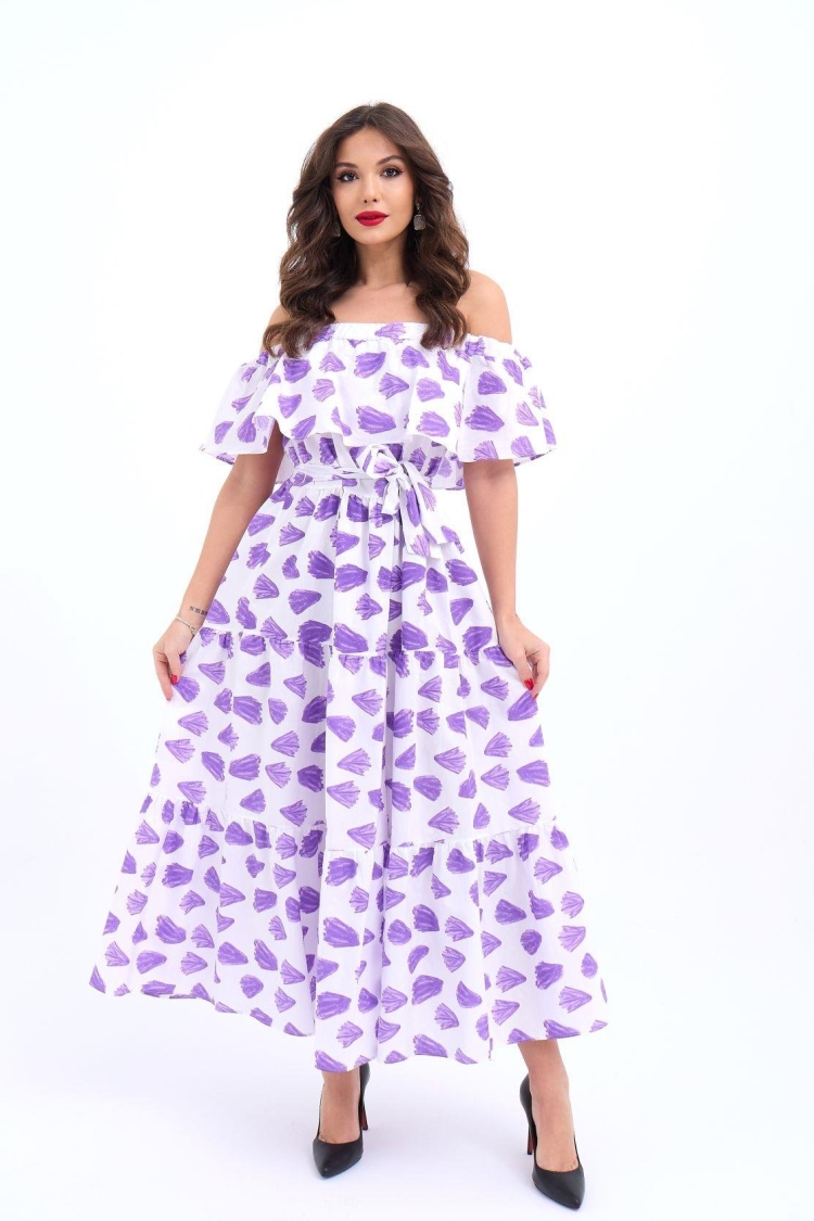 Patterned Dress - Purple & - Fame - Globality Store - Women Clothes Wholesale Turkey