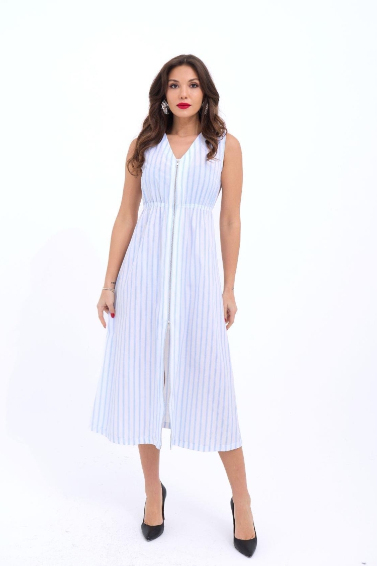 Striped Dress - White & - Fame - Globality Store - Women Clothes Wholesale Turkey