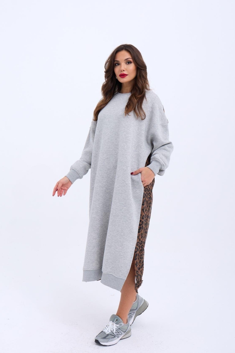 Long Sweat Dress - Gray - Fame - Globality Store - Women Clothes Wholesale Turkey