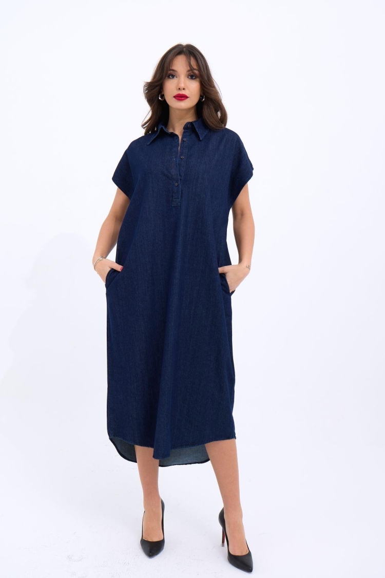 Denim Dress - Blue - Fame - Globality Store - Women Clothes Wholesale Turkey