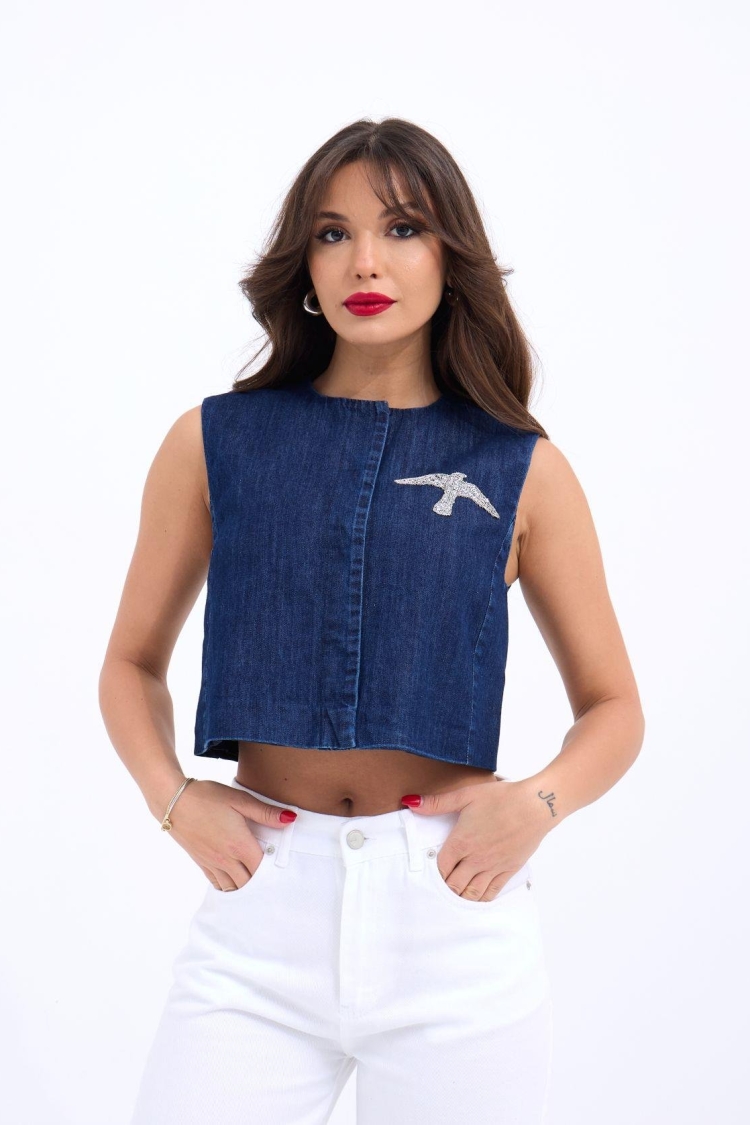 Denim Vest - Blue - Fame - Globality Store - Women Clothes Wholesale Turkey