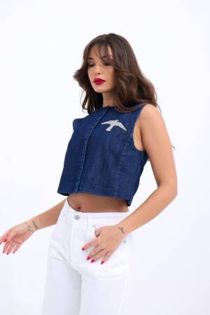Denim Vest - Blue - Fame - Globality Store - Women Clothes Wholesale Turkey