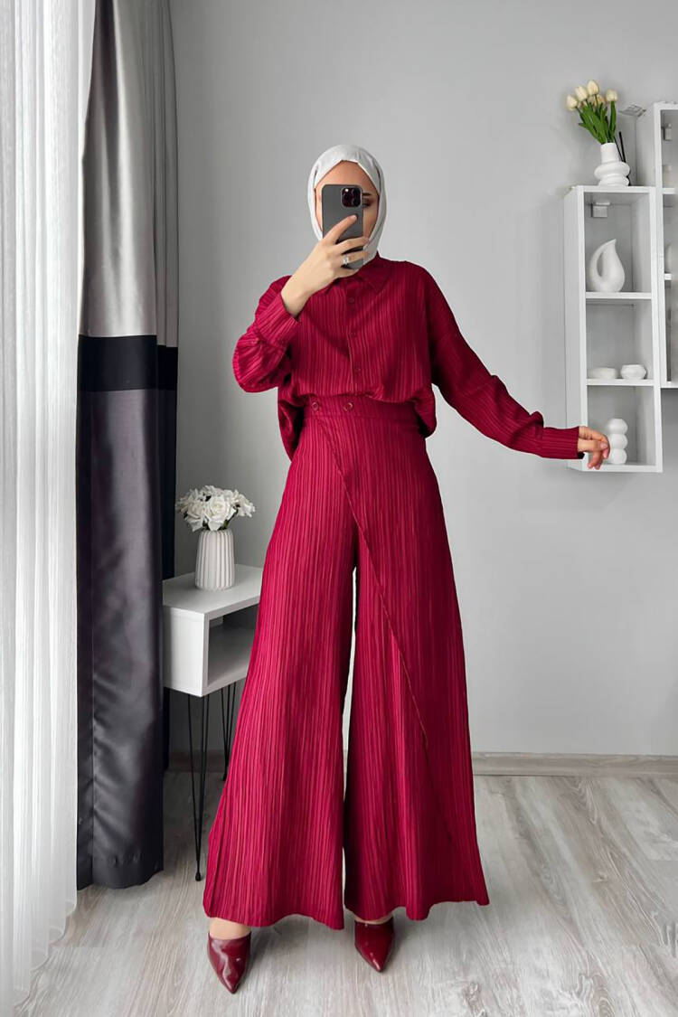 Tunic Pants Double Burkini Set - Burgundy - Mode Roy - Globality Store - Women Clothes Wholesale Turkey