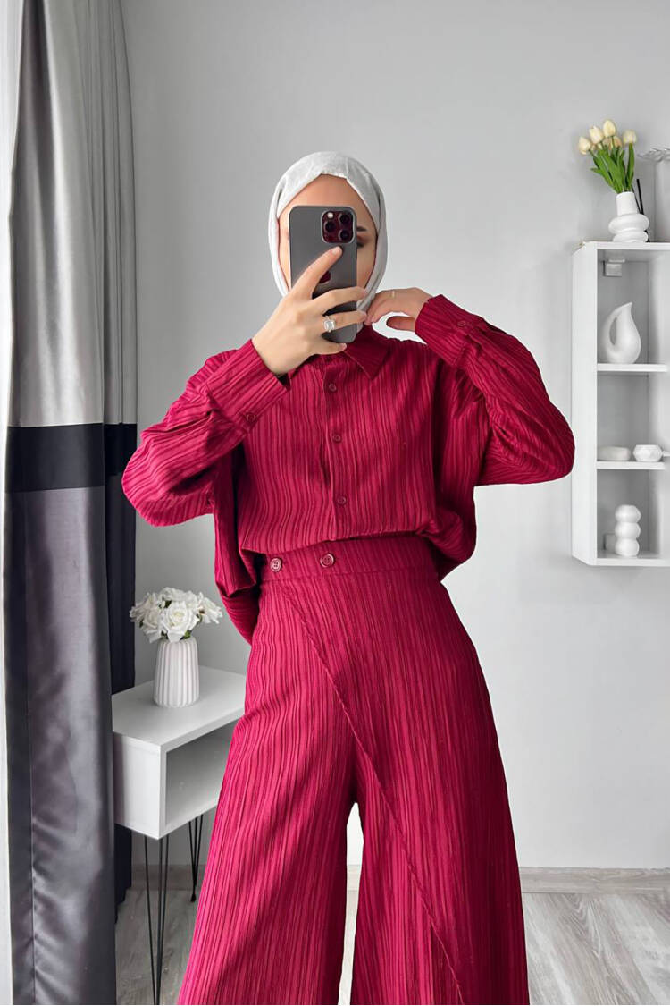 Tunic Pants Double Burkini Set - Burgundy