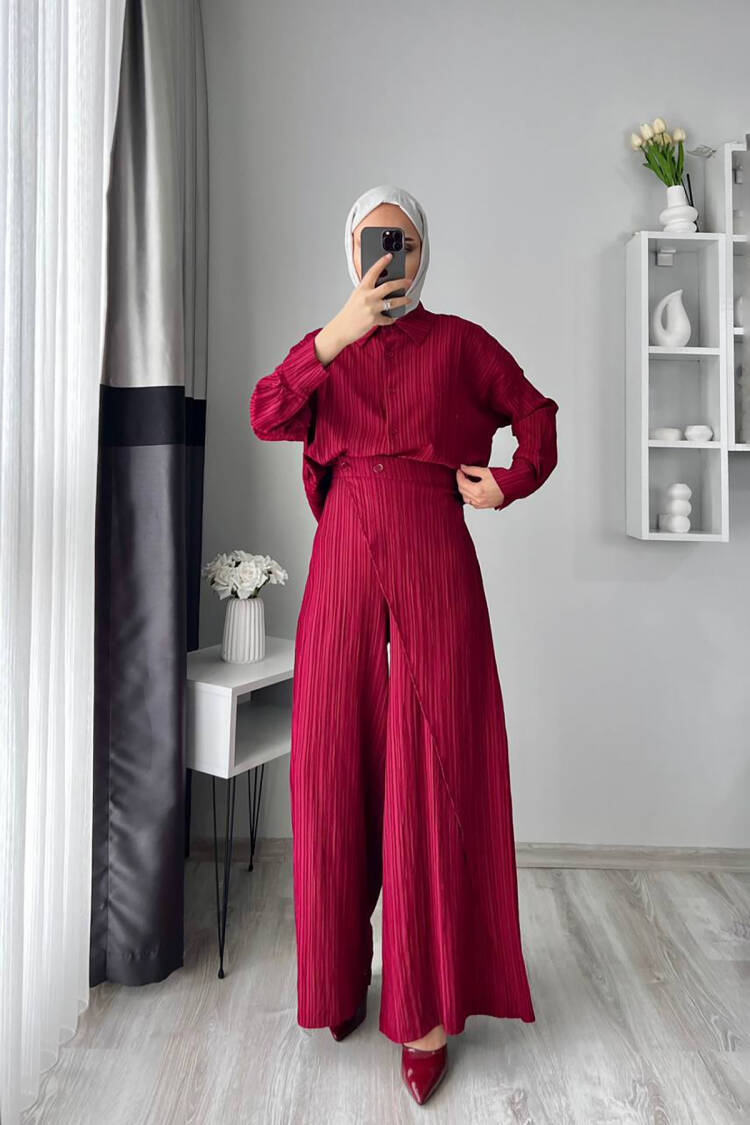 Tunic Pants Double Burkini Set - Burgundy