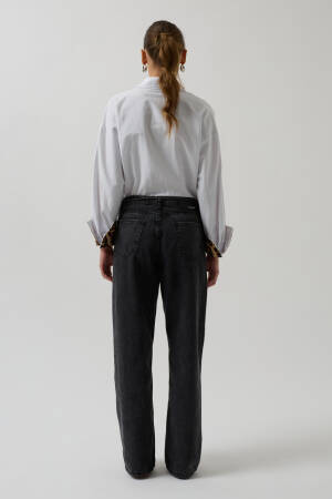 Biye Detail Straight Jean - Snow Wash Smoked - Black Fashion - Globality Store - Women Clothes Wholesale Turkey