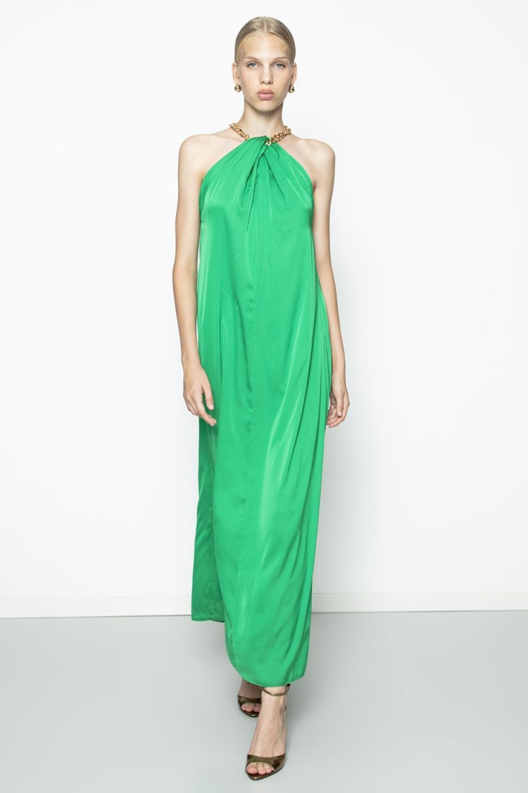 Chain Detailed Satin Maxi Dress