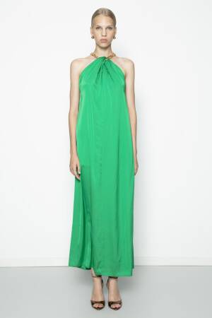 Chain Detailed Satin Maxi Dress - BSL - Globality Store - Women Clothes Wholesale Turkey