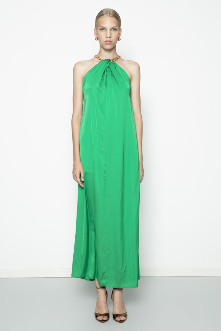 Chain Detailed Satin Maxi Dress