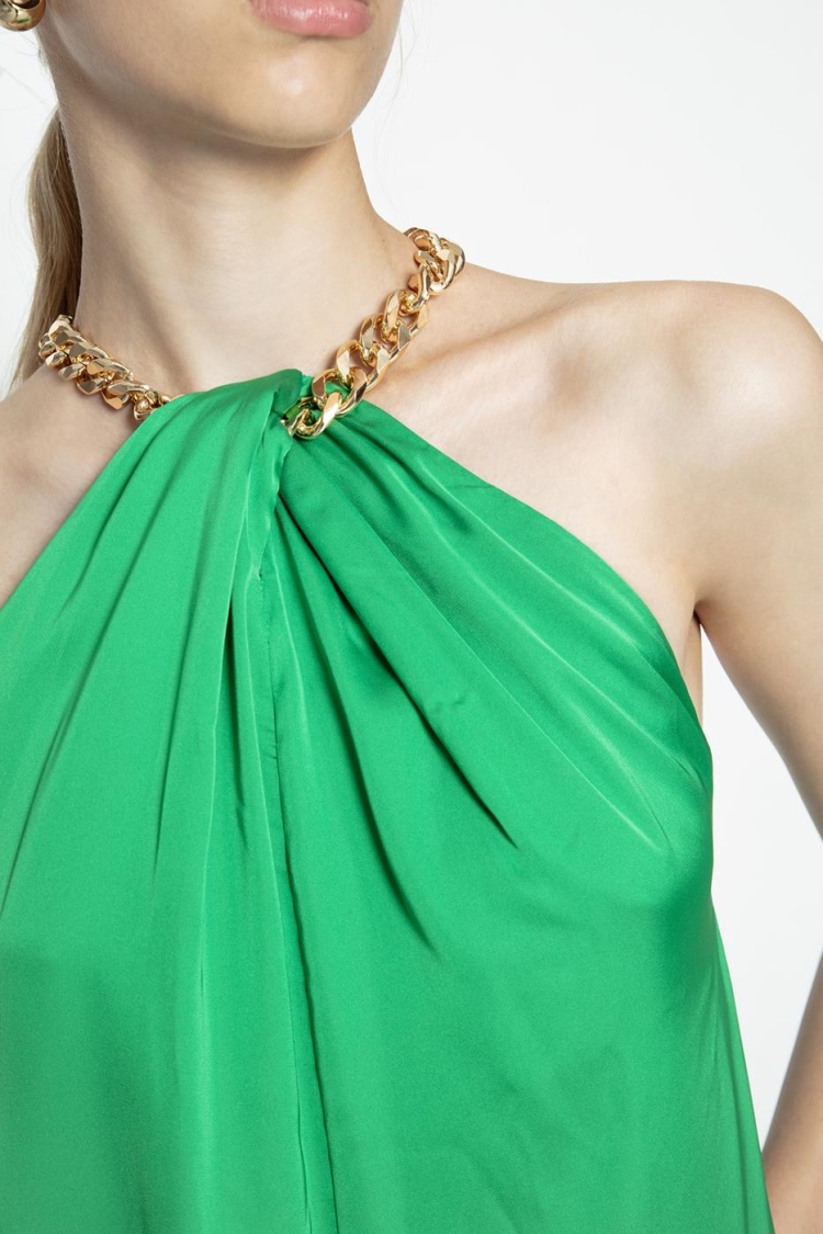 Chain Detailed Satin Maxi Dress