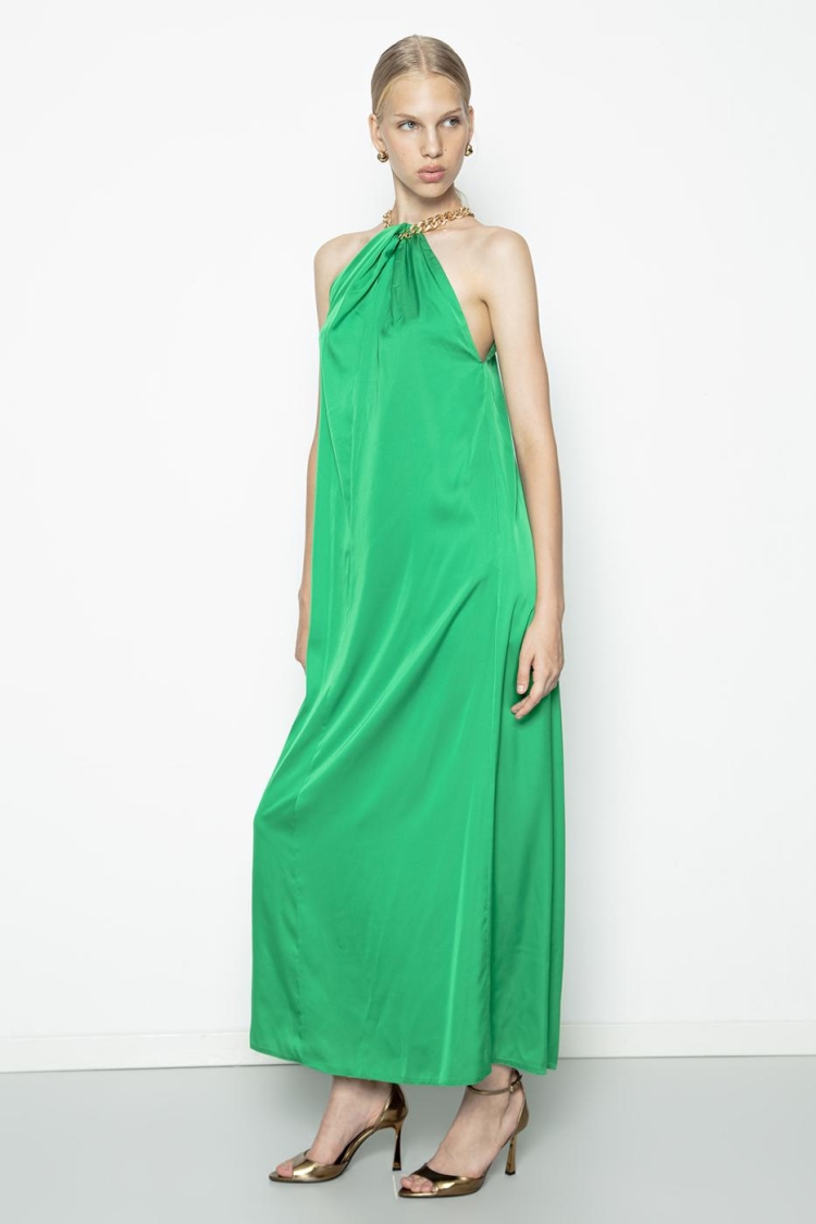 Chain Detailed Satin Maxi Dress