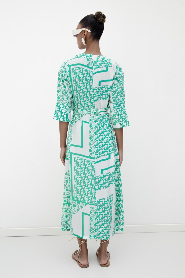 Three Quarter Sleeve Midi Patterned Dress