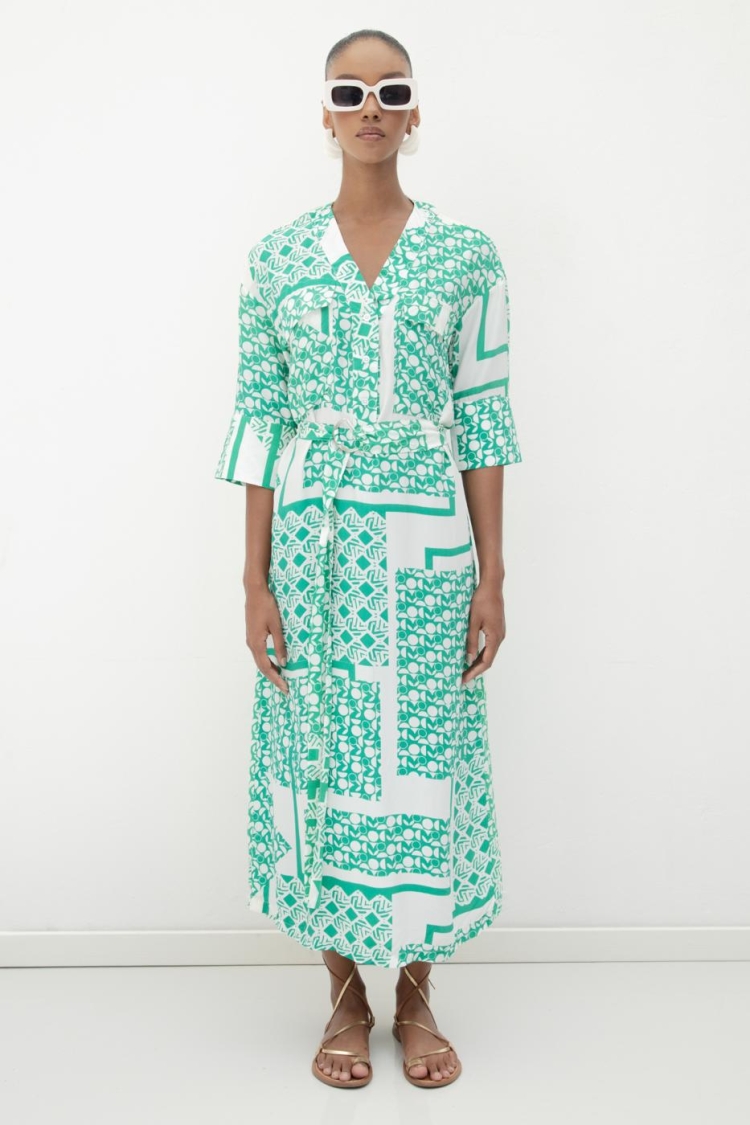 Three Quarter Sleeve Midi Patterned Dress