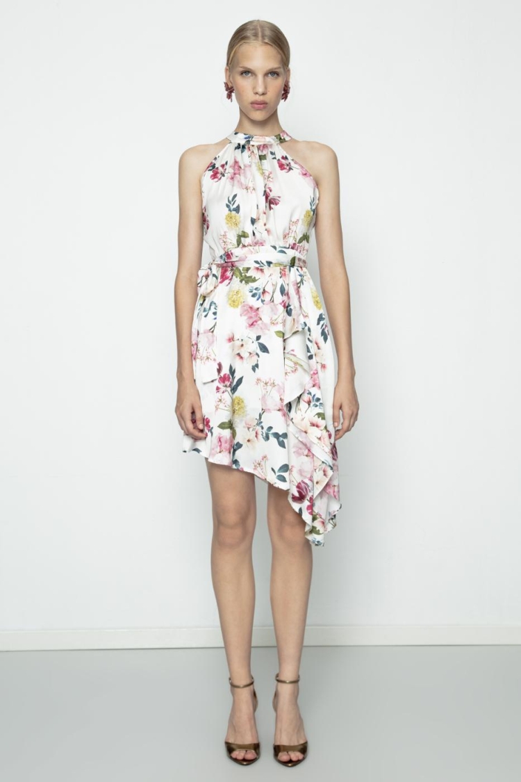 Asymmetric Satin Dress - Multicolor
