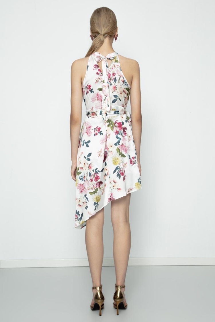 Asymmetric Satin Dress - Multicolor
