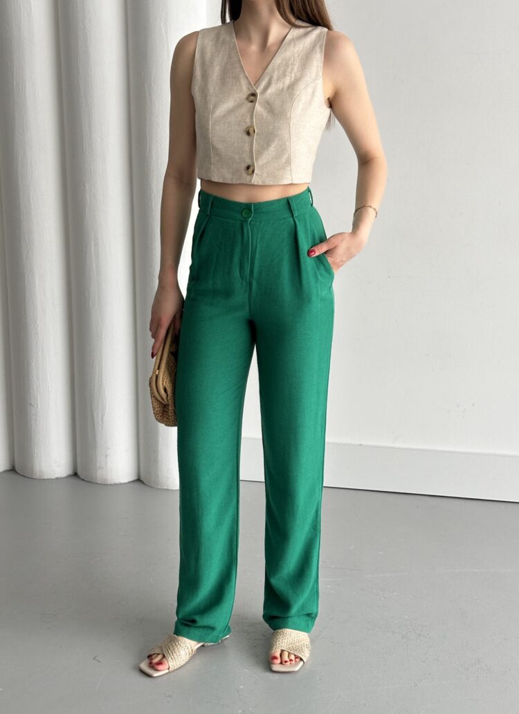 Agl Linen Pants With Zipper - My Fashion - Globality Store - Women Clothes Wholesale Turkey