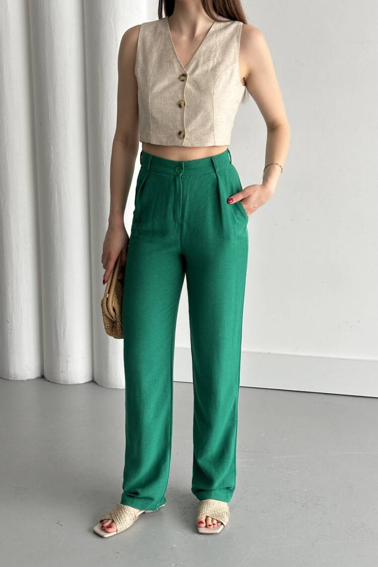 Agl Linen Pants With Zipper - My Fashion - Globality Store - Women Clothes Wholesale Turkey