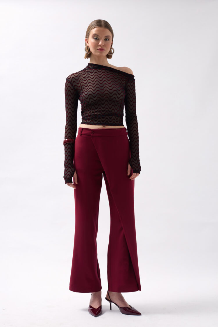 Tire Detail Asymmetric Pants - Burgundy
