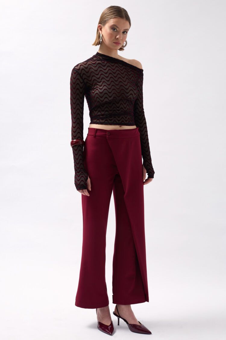 Tire Detail Asymmetric Pants - Burgundy