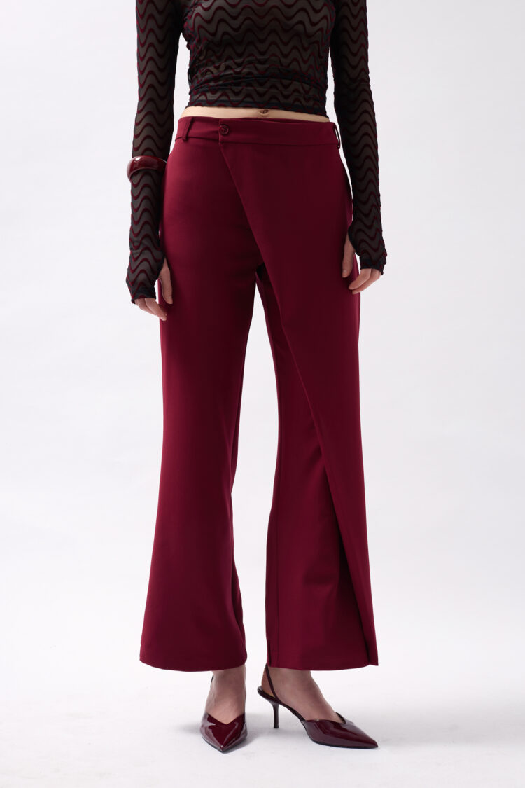 Tire Detail Asymmetric Pants - Burgundy