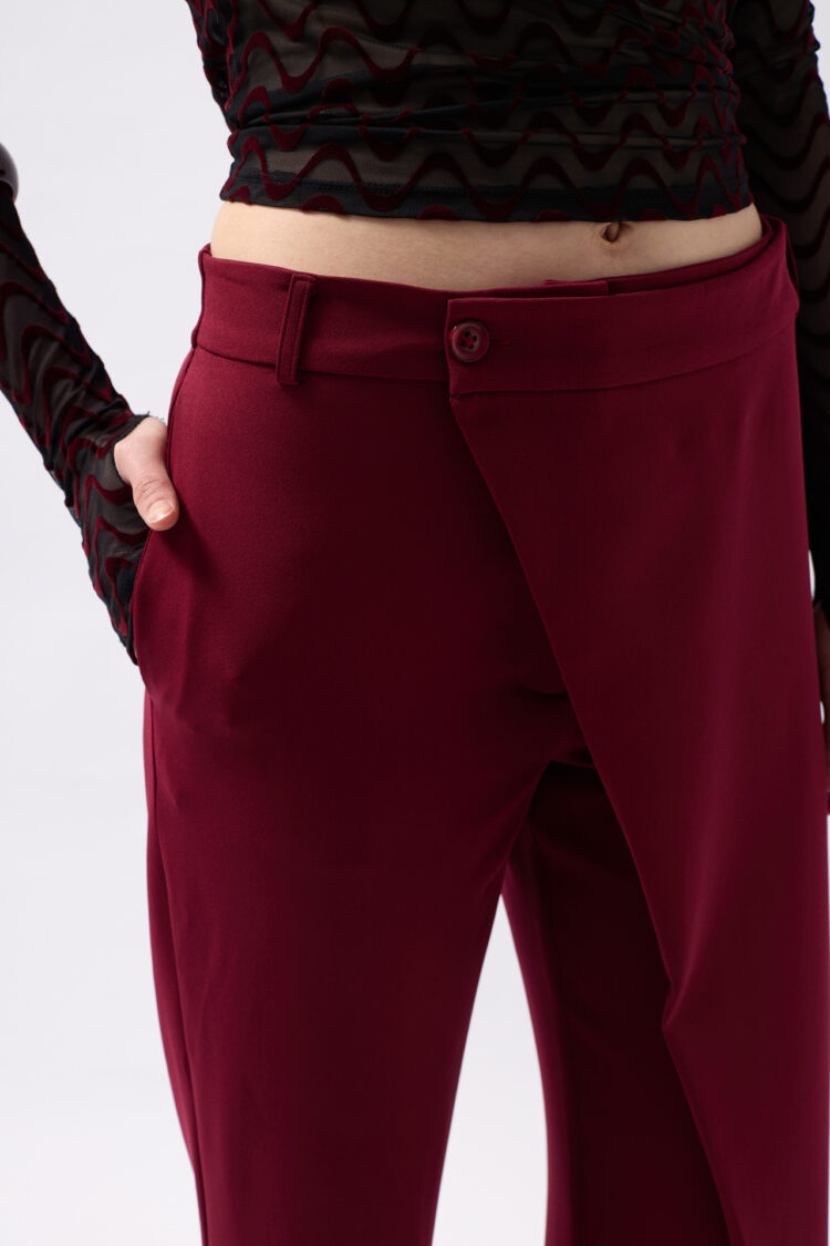Tire Detail Asymmetric Pants - Burgundy
