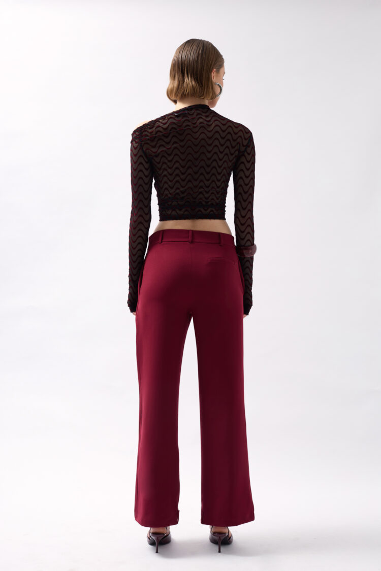 Tire Detail Asymmetric Pants - Burgundy