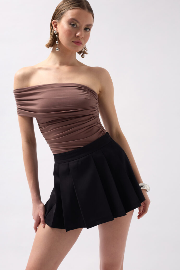 Pleated Mini Shorts Skirt - Black Fashion - Globality Store - Women Clothes Wholesale Turkey